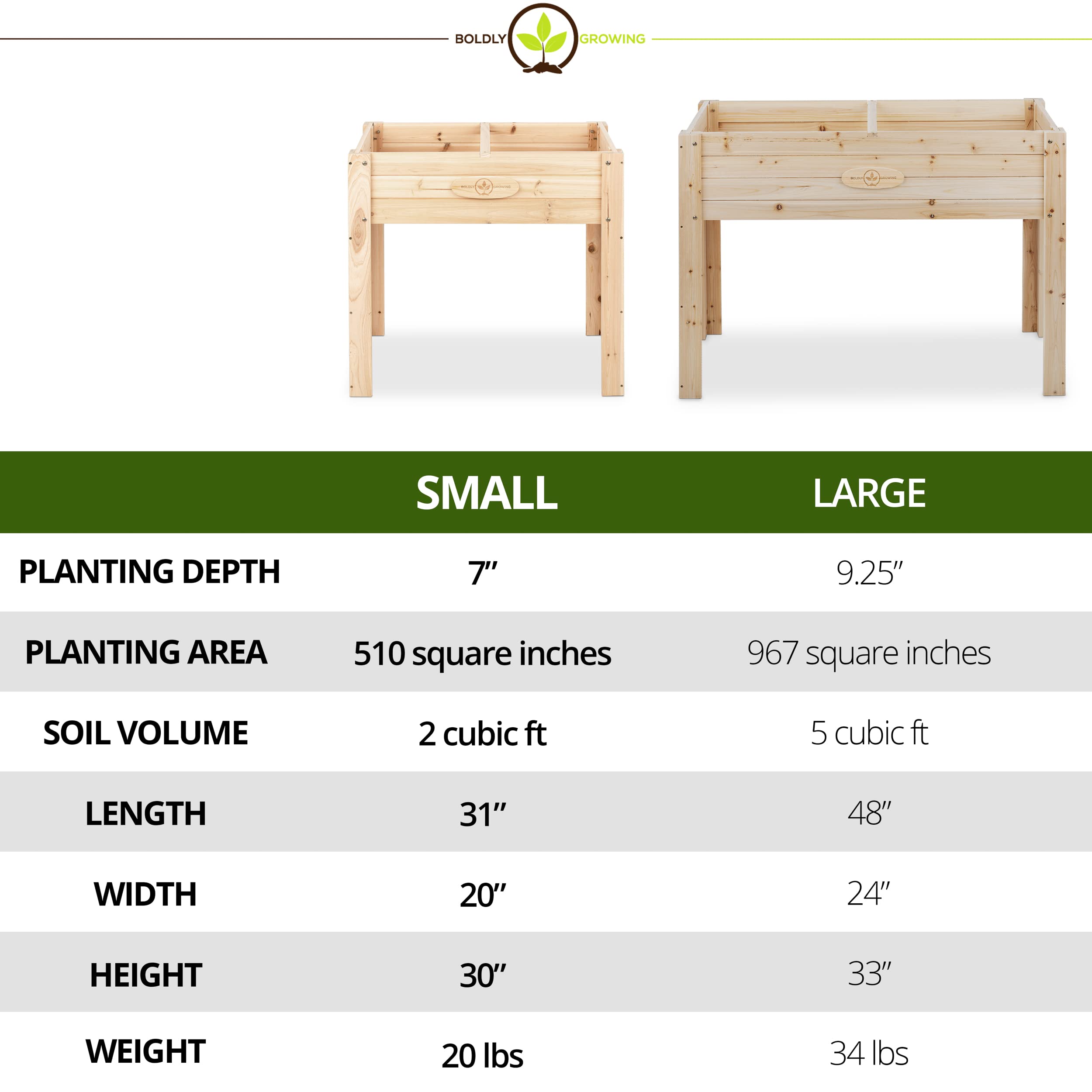 Boldly Growing Cedar Raised Planter Box with Legs – Elevated Wood Raised Garden Bed Kit – Grow Herbs and Vegetables Outdoors – Naturally Rot-Resistant - Unmatched Strength Lasts Years (31x20)