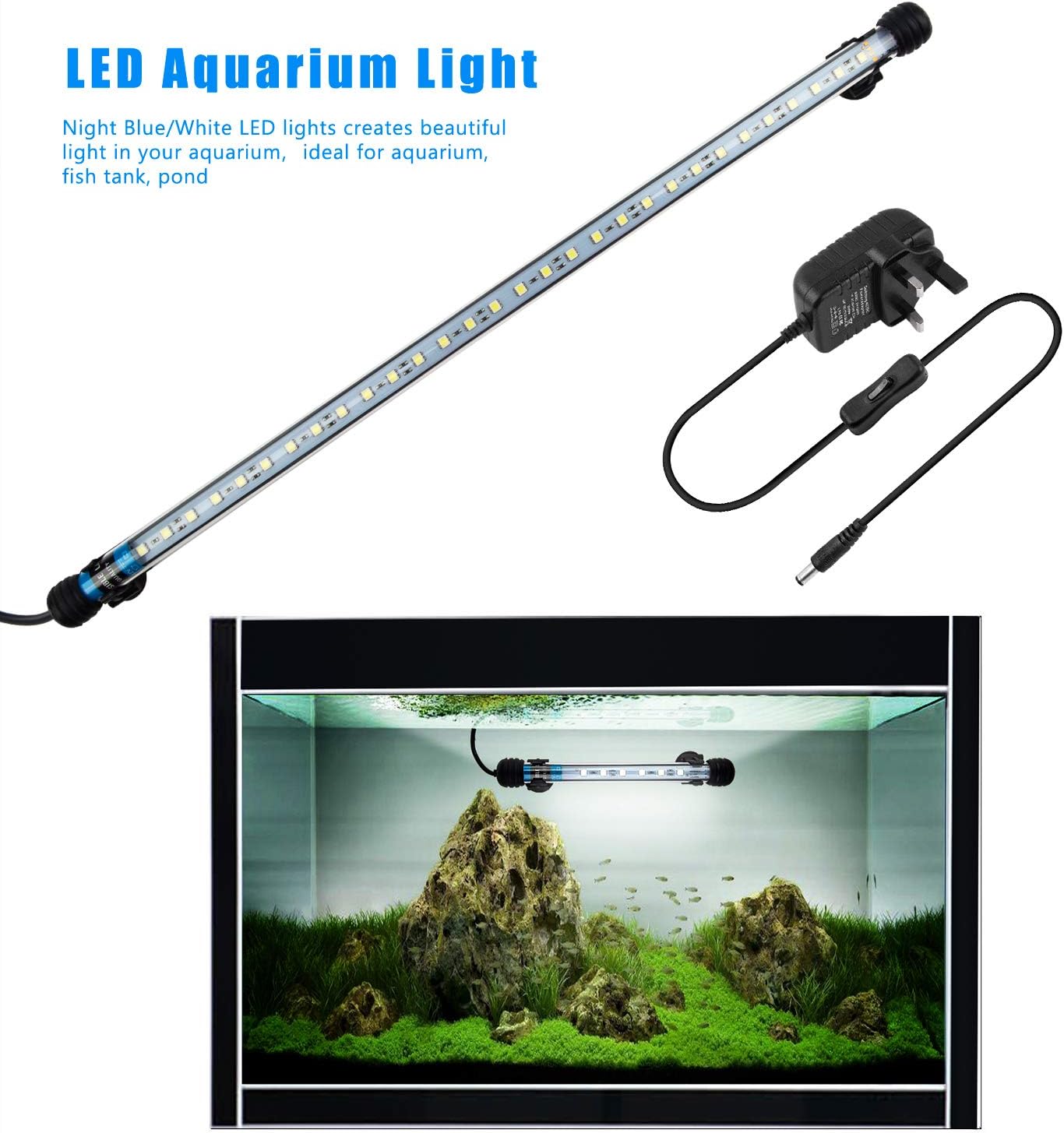 FTALGS LED Aquarium Light, Submersible Fish Tank LightAmphibious Led Fish Tank Lighting (1.8x58cm, White)