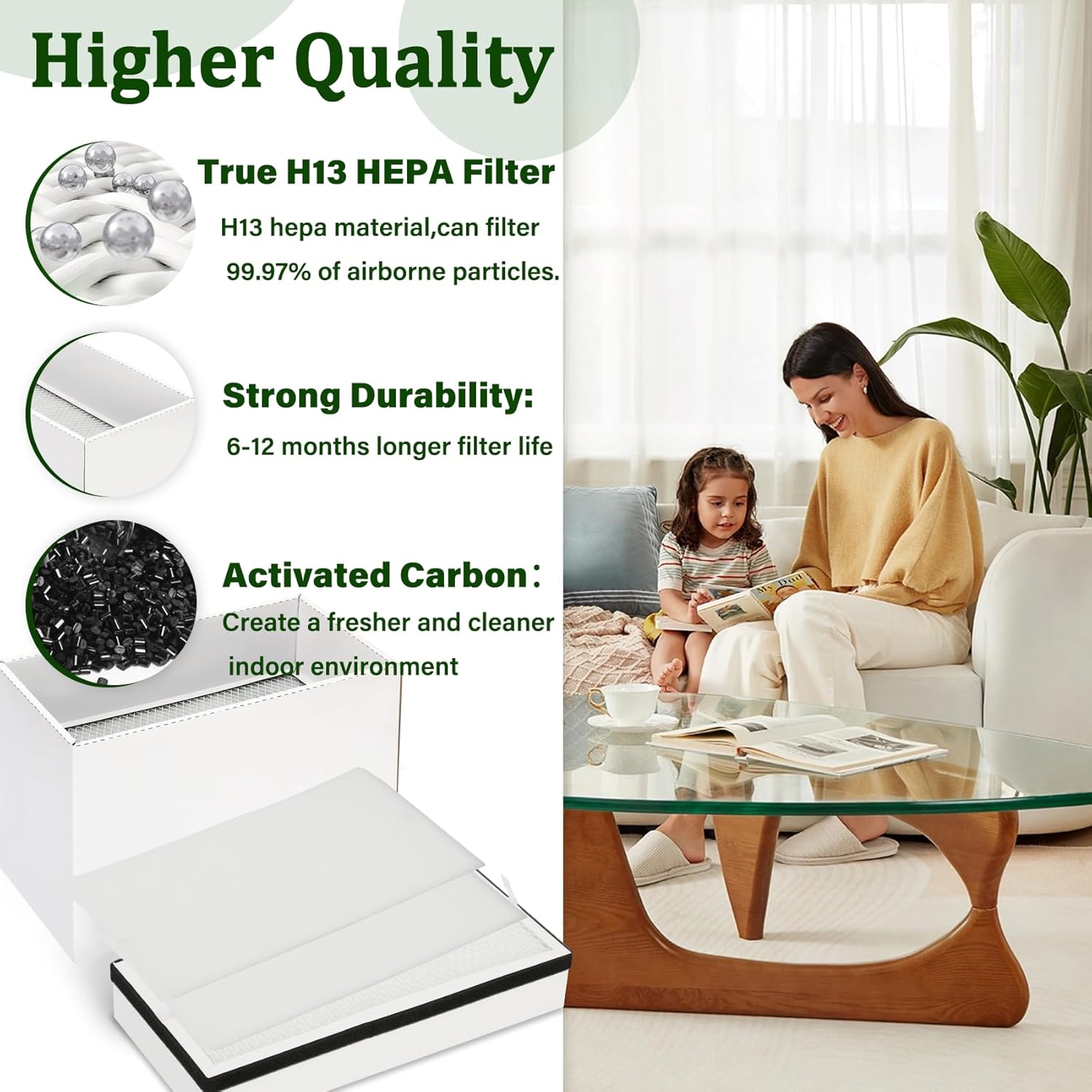 3-Stage Filtration Replacement Kit Compatible with xTool S1/M1/M1 Ultra/F1 Ultra/P2/D1, Includes 2 Pre-Filters, 1 H13 HEPA Filter, 1 Activated Carbon Main Filter