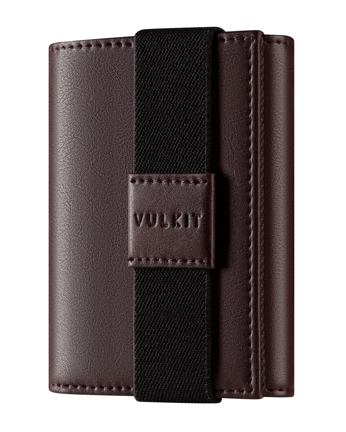 vulkit Minimalist Leather Rfid Blocking Trifold Wallet with Elastic Band Slim Credit Card Holder with 3 ID windows & Zipper Pocket, Brown, 3.97 x 2.95 x 1.18 inches, Minimalist-picture-27