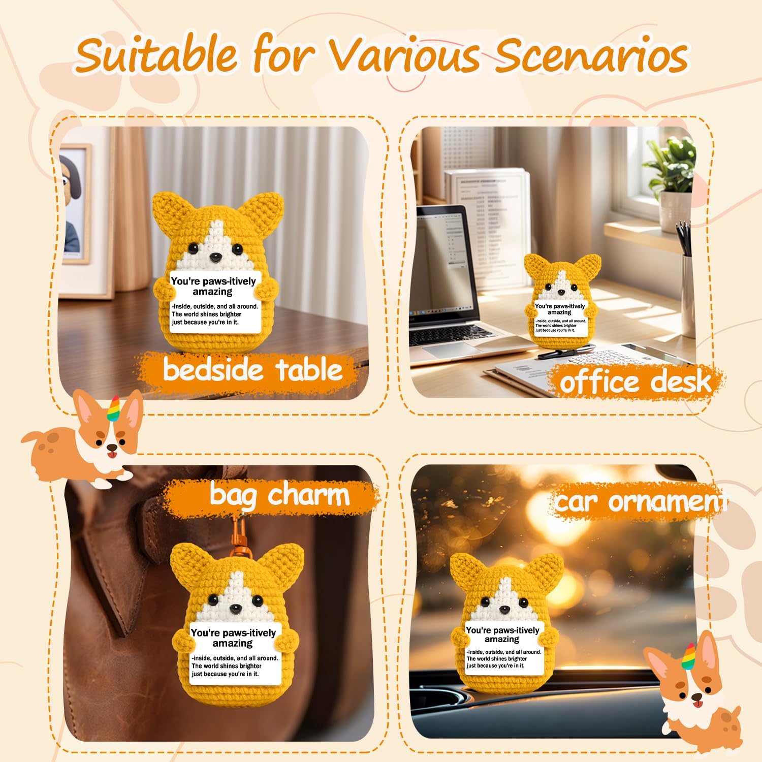 Mini Crochet Corgi Gift for Valentines Day Women Men,Emotional Support Inspirational Crochet Dog Stuffed Birthday Gift for Dog Lover Friends,Handmade Positive Puppy Desk Decor - Image 7