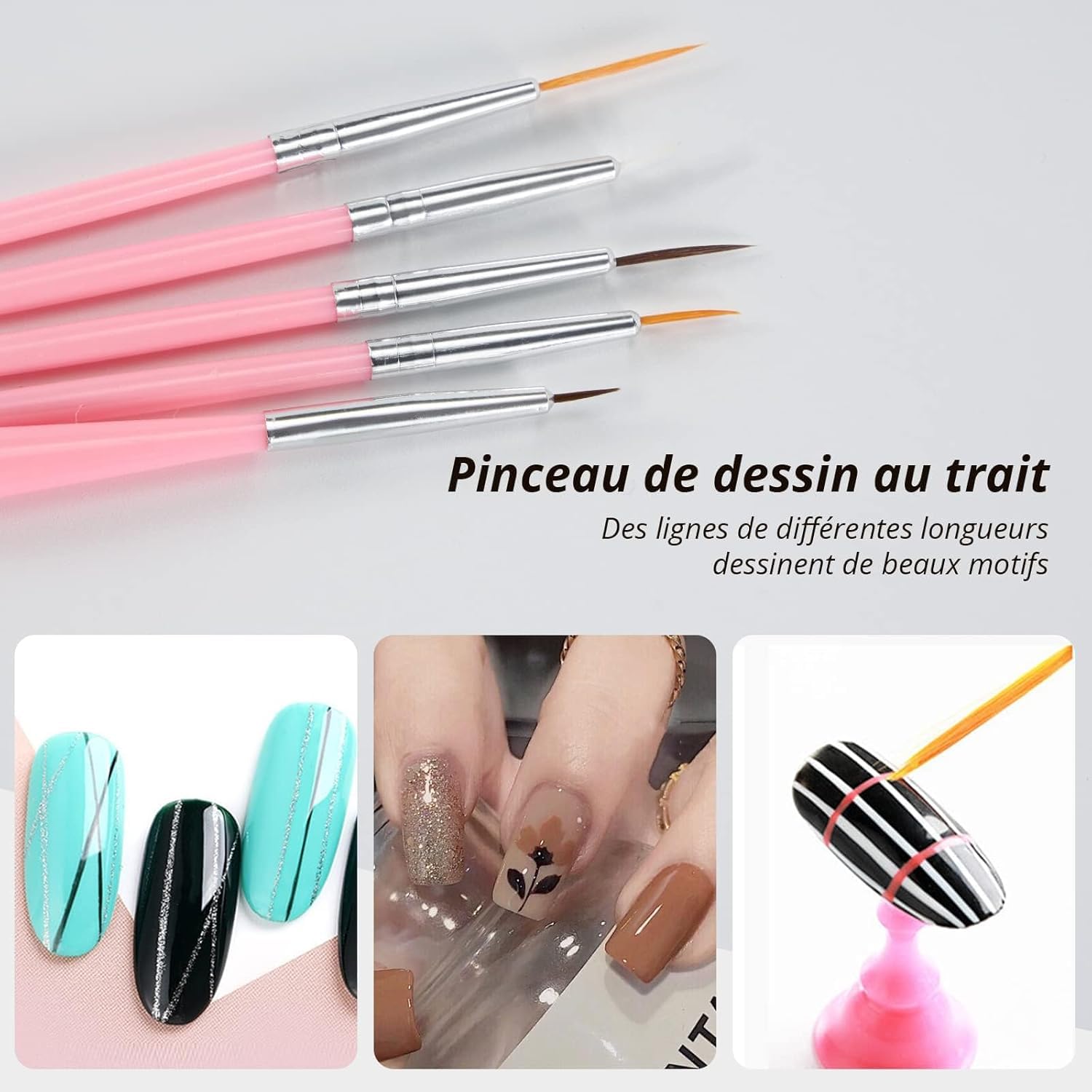 20 Pennelli per Unghie, Pennello per Gel con Punta Dotting, Pennello per Costruzione Gel UV, Pennello Sottile per Unghie Acrilico per Design Nail Art Fai-da-Te - Rosa