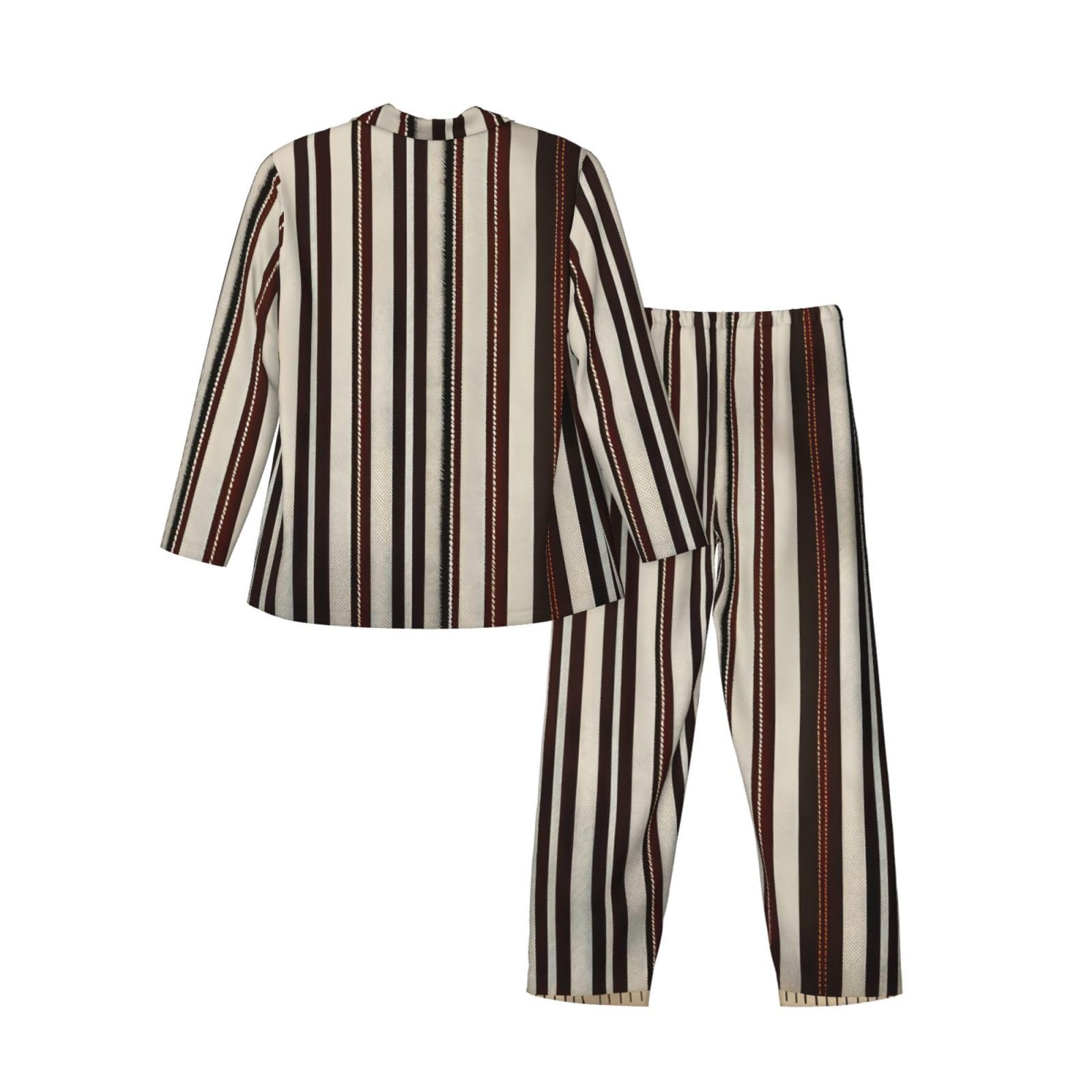 Herren-Pyjama-Set, langärmelig, gestreift, zweiteilig, bequem, Nachtwäsche, Braun
