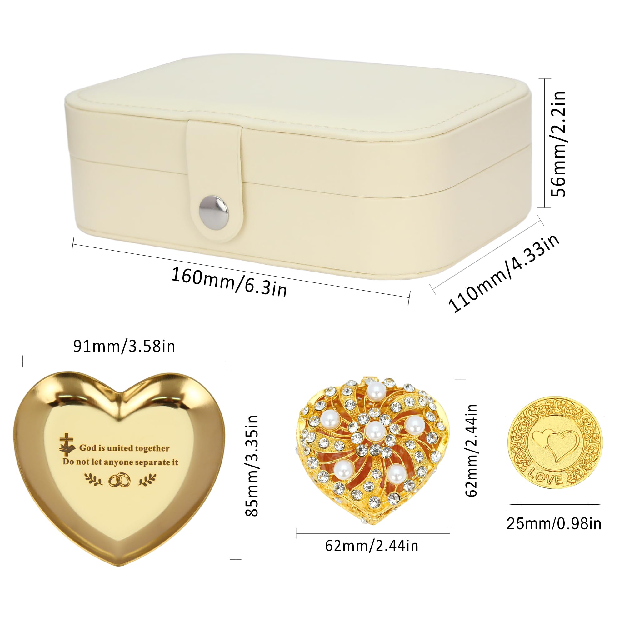 TINGKU Arras de boda en inglés – Arras para Boda Católica, Arras de Boda Cristiana con 13 monedas de bendición, Arras de boda cristiana, Decoración para Bodas, Caja de cuero-Monedas de Oro PLD