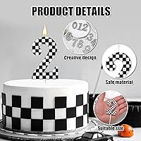 Vista 3 de Vela de cumpleaños con temática de autos de carreras, velas con número de bandera a cuadros, velas blancas y negras, decoración de pastel de feliz