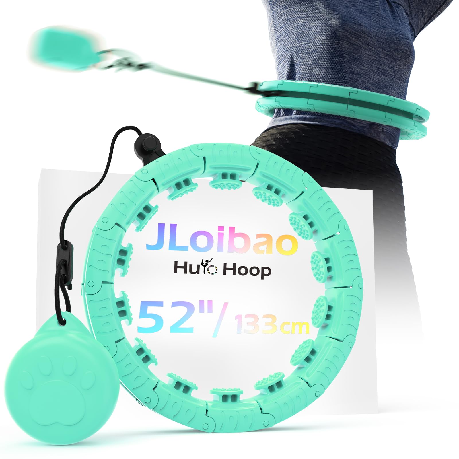 JLoibao Weighted Hula Circle Hoop for Adults With Sweat Weight Ball, Infinity Fiteness Hoop Plus Size, Include 24 Detachable Links, for Women Smart Exercise Equipment(Cyan)
