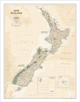 National Geographic New Zealand Executive Wall Map - Antique Style - 23.5 x 30.25 inches - Rolled Canvas