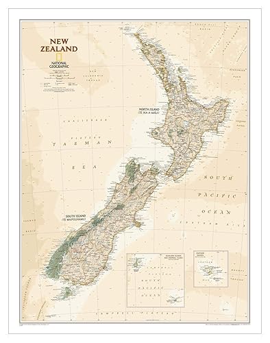 National Geographic New Zealand Wall Map - Executive (23.5 x 30.25 in) (National Geographic Reference Map)