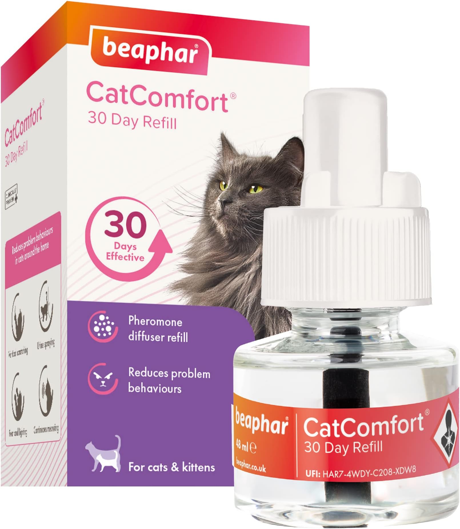 Beaphar | CatComfort Calming Diffuser Refill | Reduces Anxiety & Stress in Cats | Helps Ease Fear of Fireworks | Covers 70m² Area | Lasts Up To 30 Days