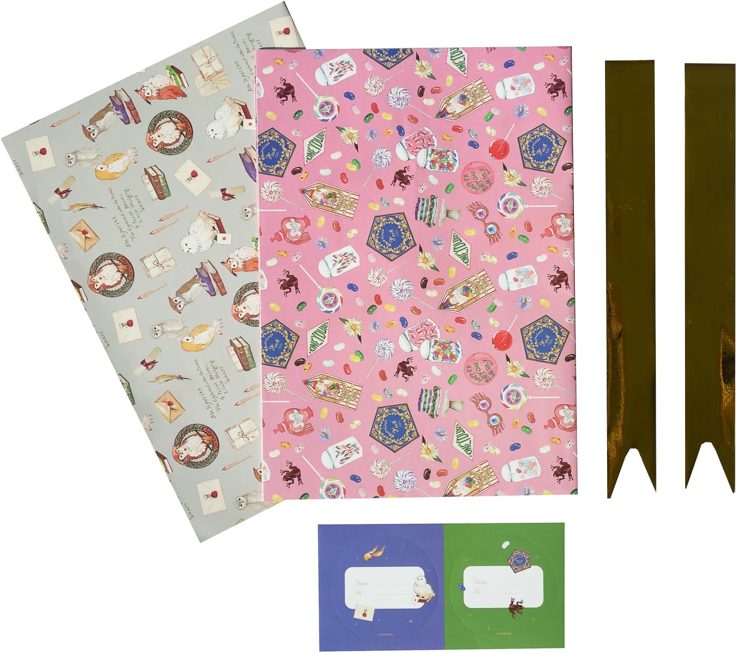 Grupo Erik Gift Wrap Set - Harry Potter Gifts | 2 Wrapping Paper Sheets, 2 Ribbons, 2 Gift Tag Stickers - Birthday Wrapping Paper | Harry Potter Merchandise