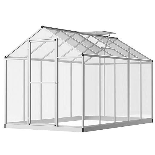Outsunny 10' x 6' Greenhouse for Outdoors, Polycarbonate Greenhouse with Rain Gutter and Roof Vent, Aluminum Walk-in Green Houses for Outside Patio Backyard Garden