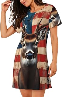 American Flag Eagle Art Pattern Women'S Short Sleeve Nightdress Soft Sleep Shirt Knee Length