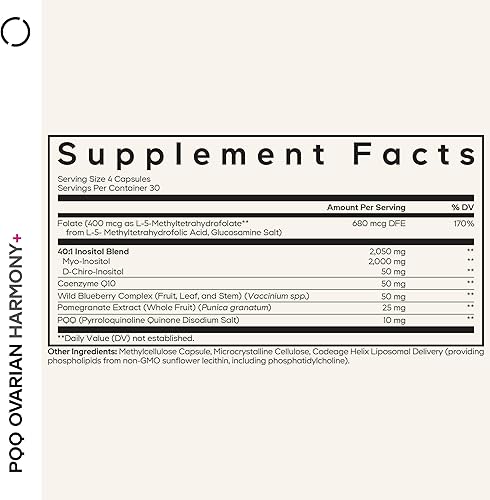 Miniatura 2 de Codeage PQQ Ovarian Harmony+ Supplement - PQQ (Pyrroloquinoline Quinone), Myo-Inositol & D-Chiro-Inositol 401 Blend, Folate 5-MTHF, CoQ10, Wild