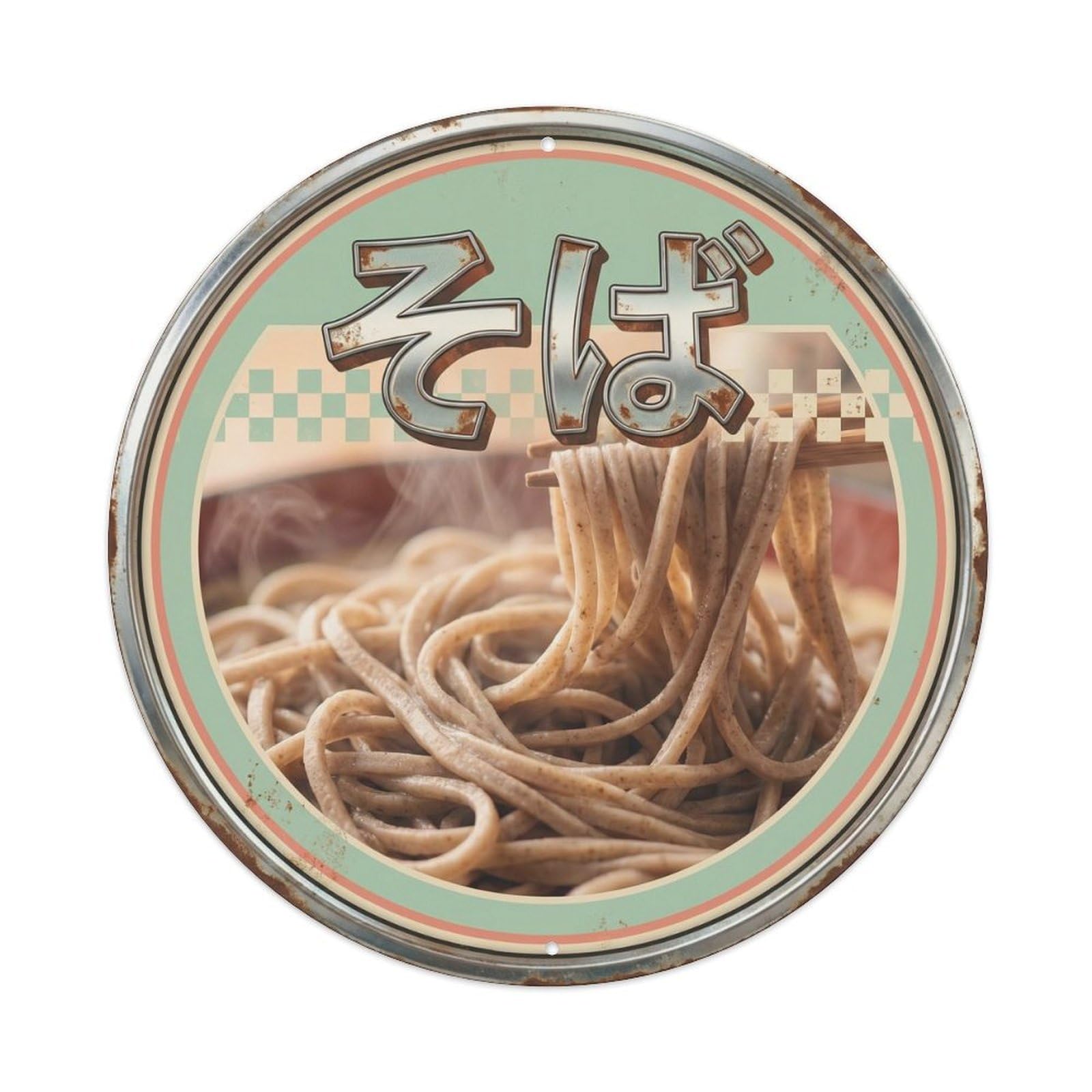 Cxhjca 8X8inch(20X20cm) Soba Japanese Noodle Bar Retro Diner Tempura Kitchen Metal Tin Sign