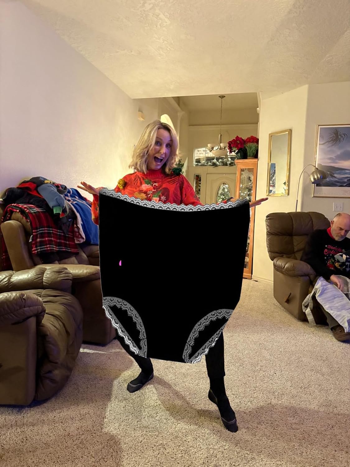 Funny Underwear for Women, Joke Gag Gift Big Mom Undies, Men Halloween Christmas Bride Wedding Game Pink (US, Alpha, 9X-Large, Plus, Extra Tall, Black)