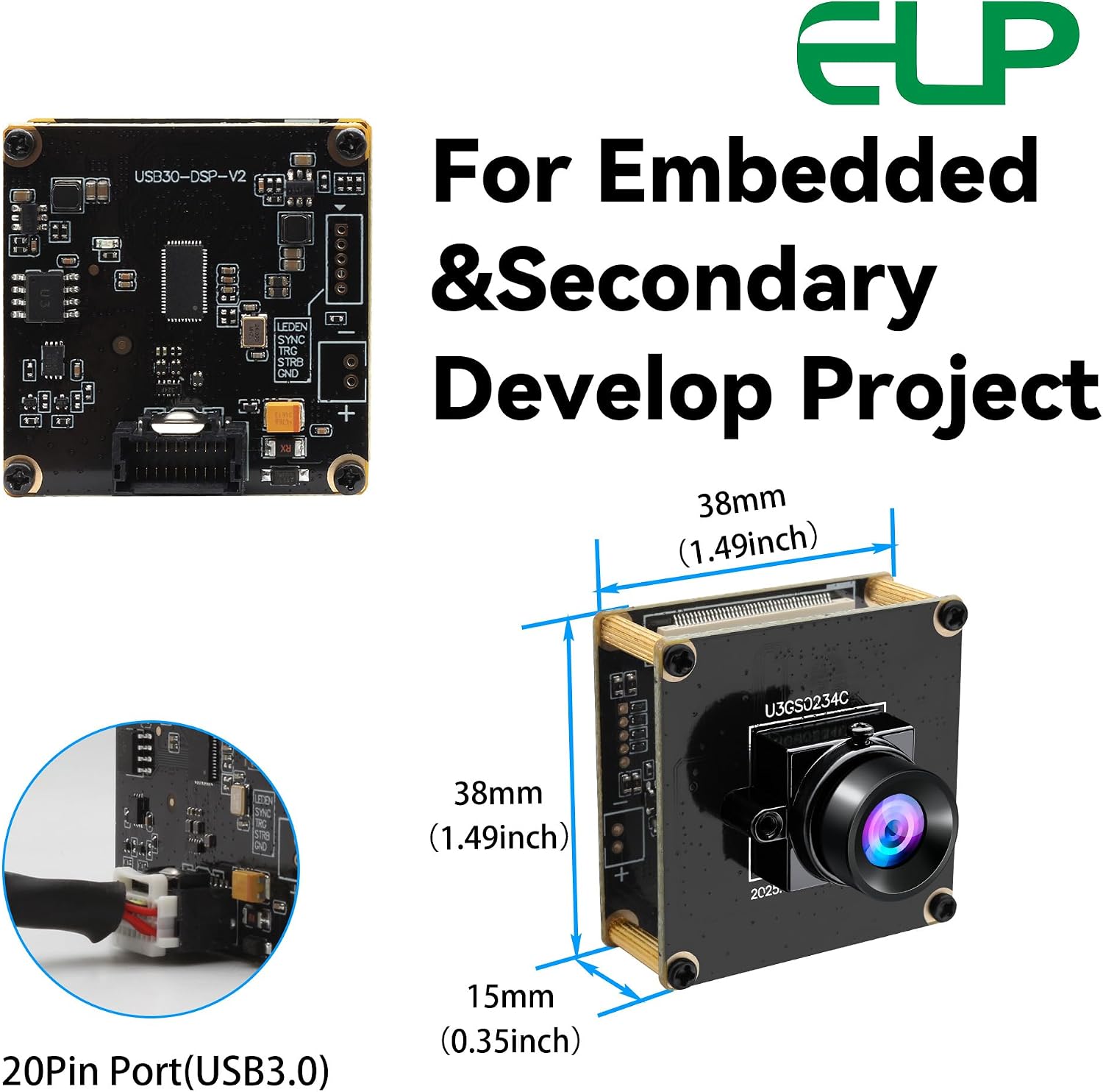 ELP High Speed 200FPS Global Shutter USB3.0 Camera Module Wide Angle 100° Webcam Board for Computer Mini UVC USB3.0/2.0 PC Camera Fast Frame 1200P 120fps Lightburn Cameras for Laser AR0234 Webcamera