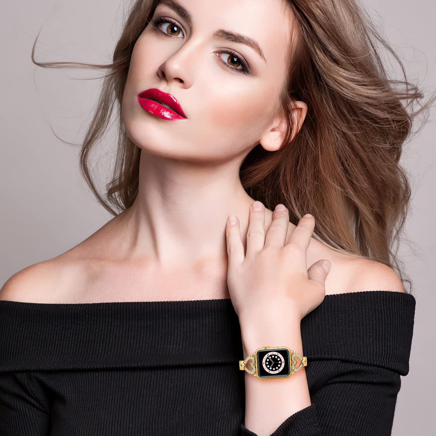 SaNgaiMEi Bling Bands Compatible with Apple Watch Band 38/40/41/42/44/45mm Women Girls iWatch Series 8/7/6/5/4/3/2/1/SE,Dressy Jewelry Metal Bracelet Adjustable Wristband - Image 5