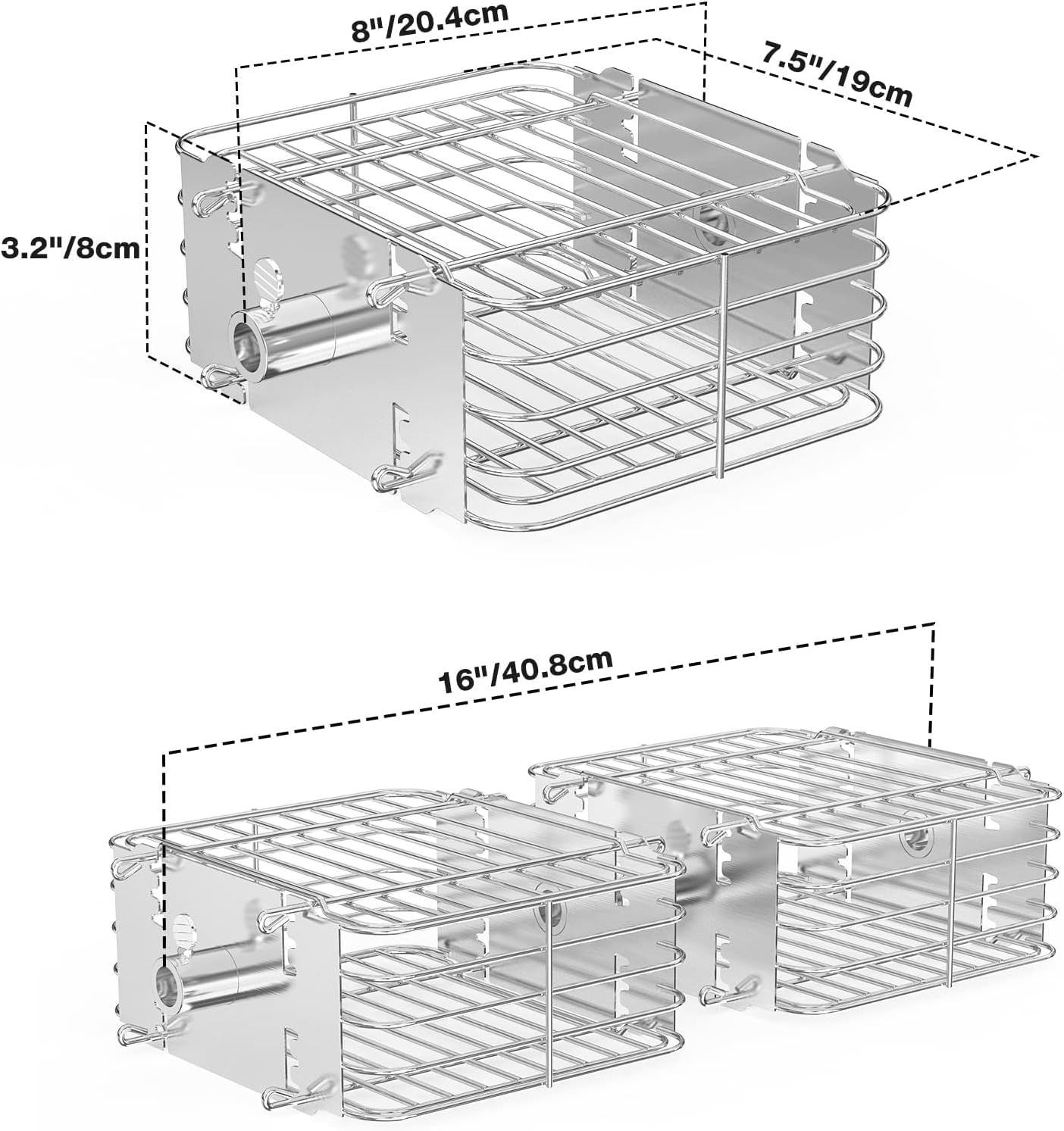 Onlyfire Cestello Quadrato per Girarrosto in Acciaio Inossidabile da 2 Pezzi, Cestello Universale per Barbecue, per La Maggior Parte Delle Grill a Carbone e a Gas, 19 * 18,7 * 8 cm, 2 Pezzi