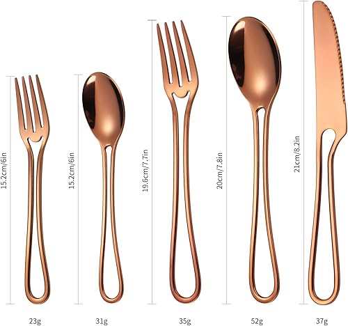 Miniatura 5 de A  HOUSEWARE Stainless Steel Flatware Set Copper with Hollow Out Handles, 20-Piece Cutlery Set Modern Tableware Utensils for Home Wedding
