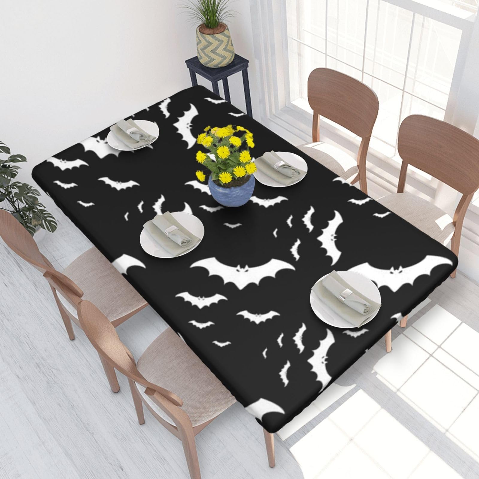 BNVSADC Halloween Flying Bats Printed 4FT Tablecloth 122x76 CM Polyester Kitchen Water Resistant Table Cloth Dining Table Decoration Table Covers