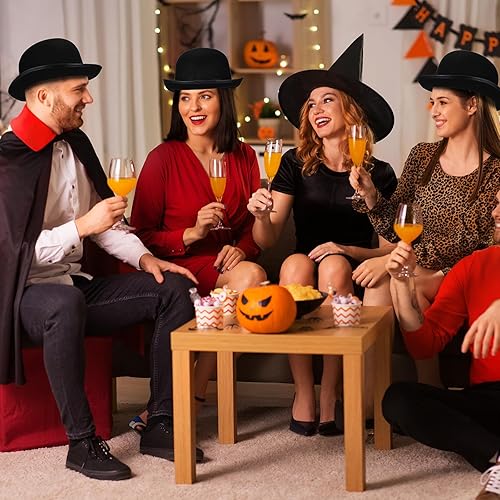 Miniatura 7 de SATINIOR Sombreros negros de Bowler Derby a granel para hombres y mujeres, sombrero de fieltro de Halloween para disfraz de boliche para cosplay,