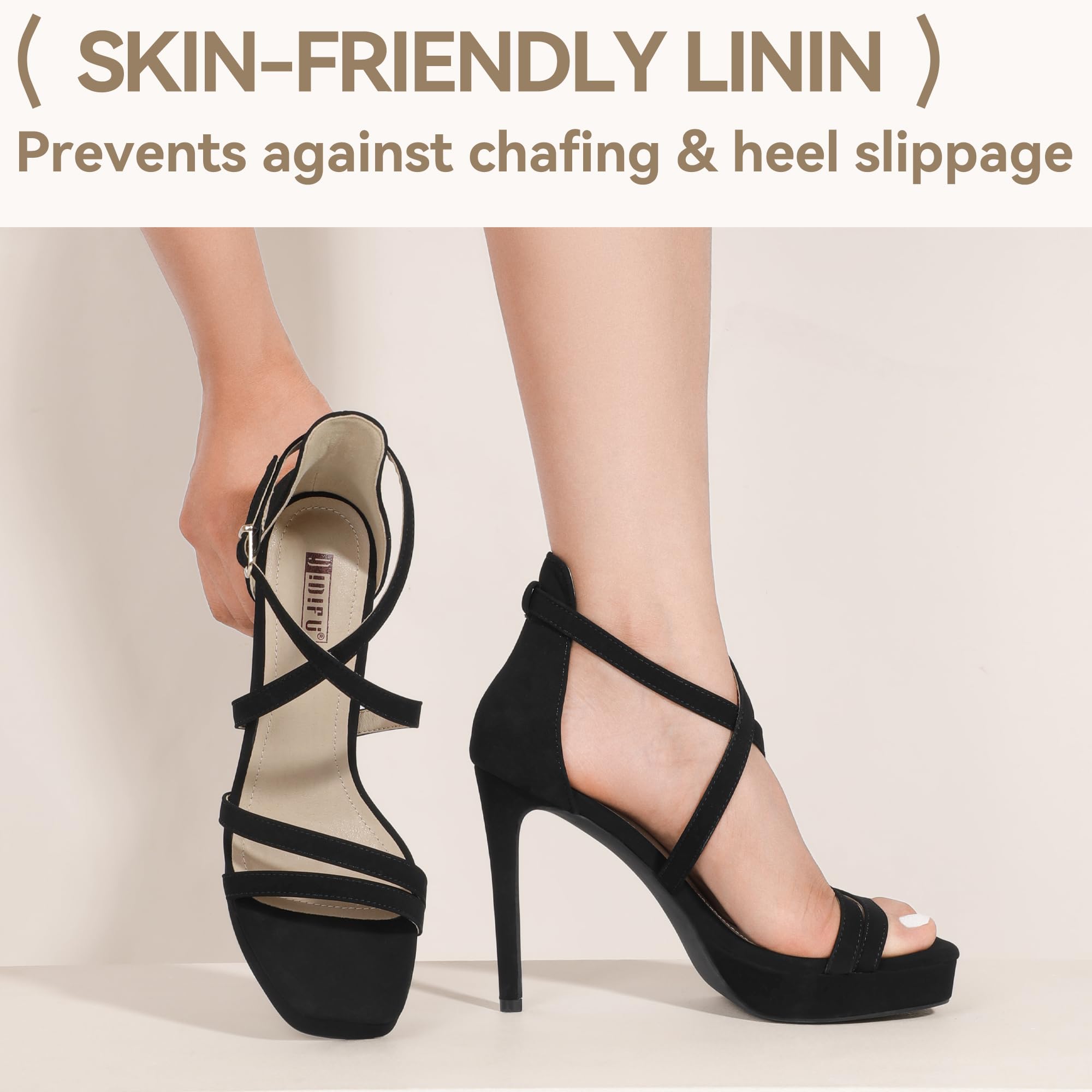 IDIFU IN4 Platform High Heels for Women Strappy Heeled Sandals Square Toe Heels Stiletto Heels Women's Wedding Party Bridal Sexy Dress Shoes Open Toe Heels: 6.5 Black Nubuck