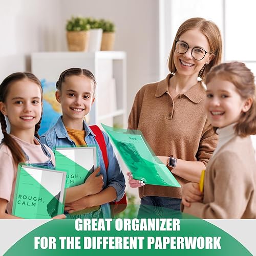 Miniatura 5 de Seajan 48 carpetas de bolsillo para carpetas de 3 anillas, fundas de plástico transparente con 2 bolsillos, 3 agujeros, separadores de carpetas de