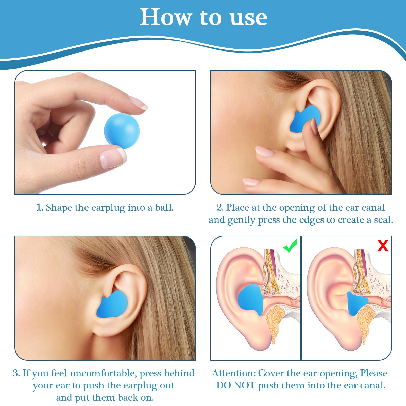 Wanocean Tappi Auricolari in Silicone per Dormire, 8 Paia di Tappi Auricolari Riutilizzabili Impermeabili Antirumore, Morbidi e Modellabili, SNR 27dB, Utilizzati per Proteggere l'udito di Chi Russa