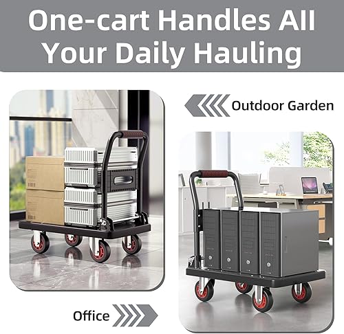 Miniatura 6 de Carrito de empuje plegable mejorado, plataforma móvil de 560 libras de capacidad, resistente ahorro de espacio, ruedas silenciosas TPR de 360 grados