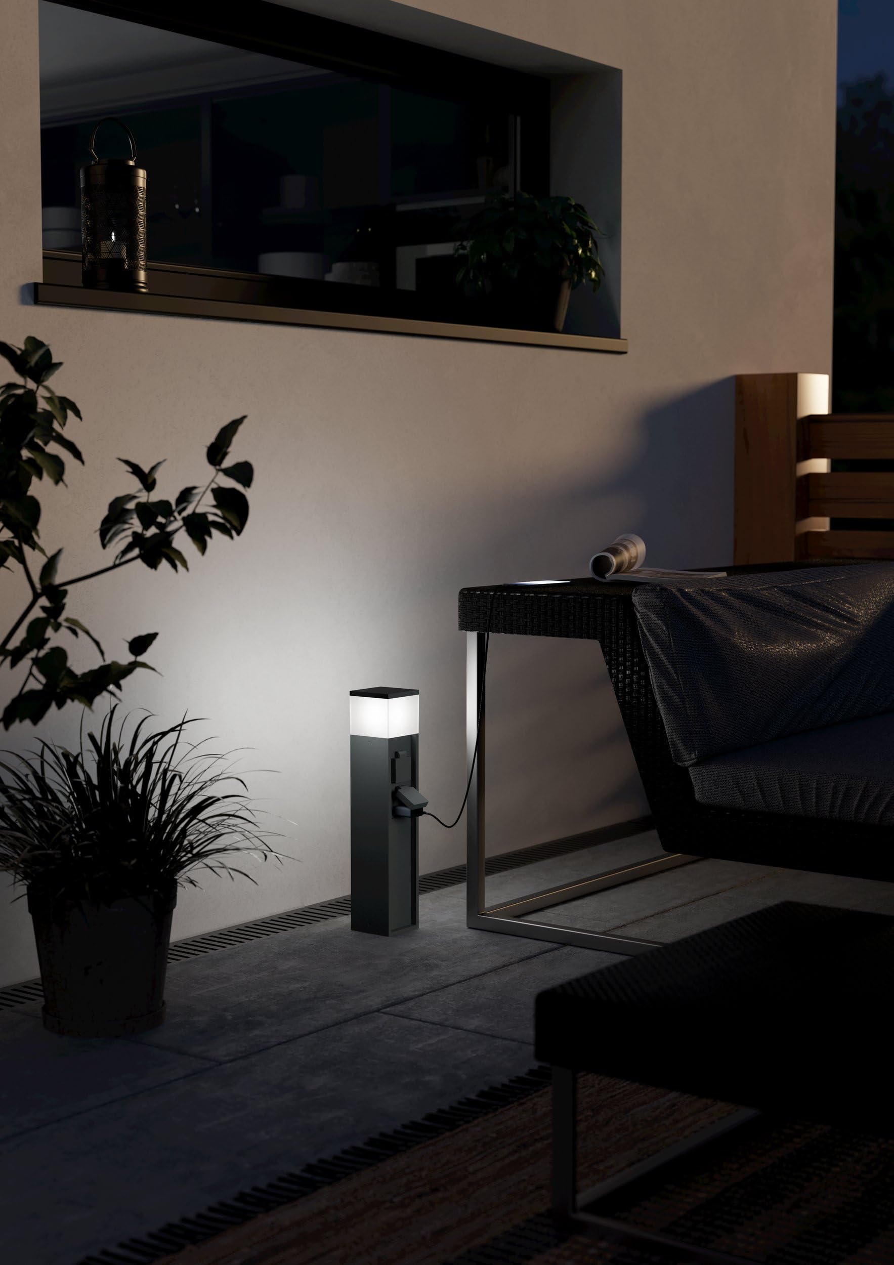 Eglo Colonnina con prese per esterni Park 5 con luce, presa di distribuzione per cavo interrato, lampada esterna con presa da giardino, con 2 prese, alluminio di colore antracite, IP54