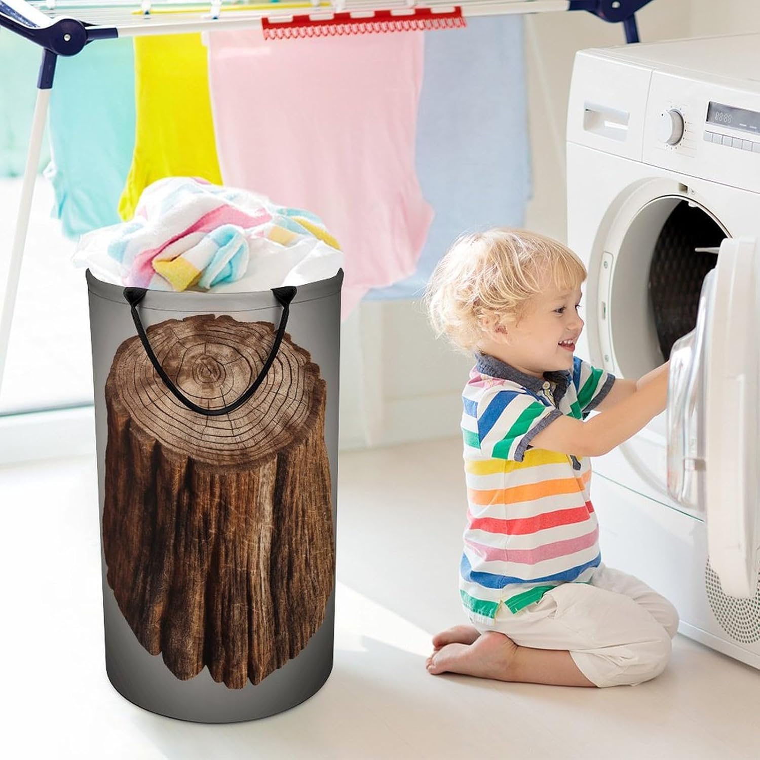 Stump of Oak Tree Laundry Hamper Large Collapsible Laundry Basket with Handles Waterproof Clothes Hamper Portable Dirty Clothes Basket for Bedroom Laundry Room Closet Bathroom