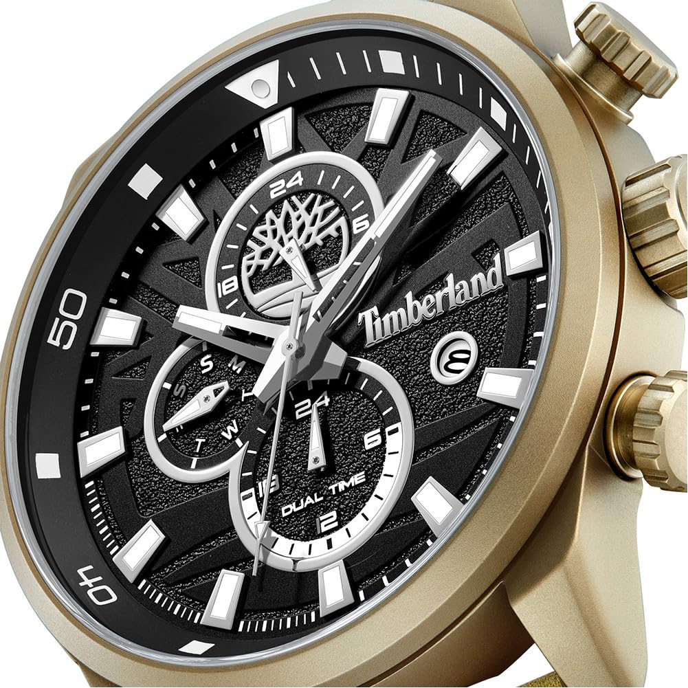 Timberland Henniker II Schwarzes Zifferblatt Braunes Lederarmband Multifunktionsuhr für Herren, 46mm