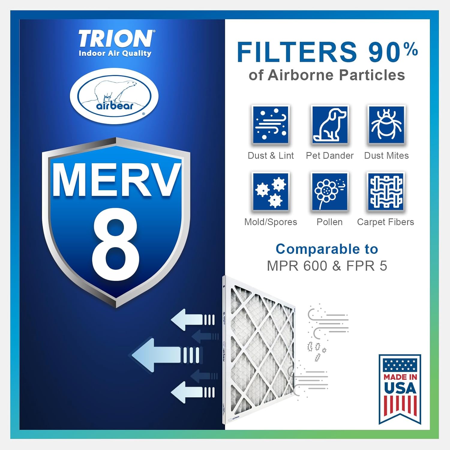 Trion Air Bear T08-1"" MERV 8 Pleated Air Filter (6-Pack) (14x20x1), T08-6P
