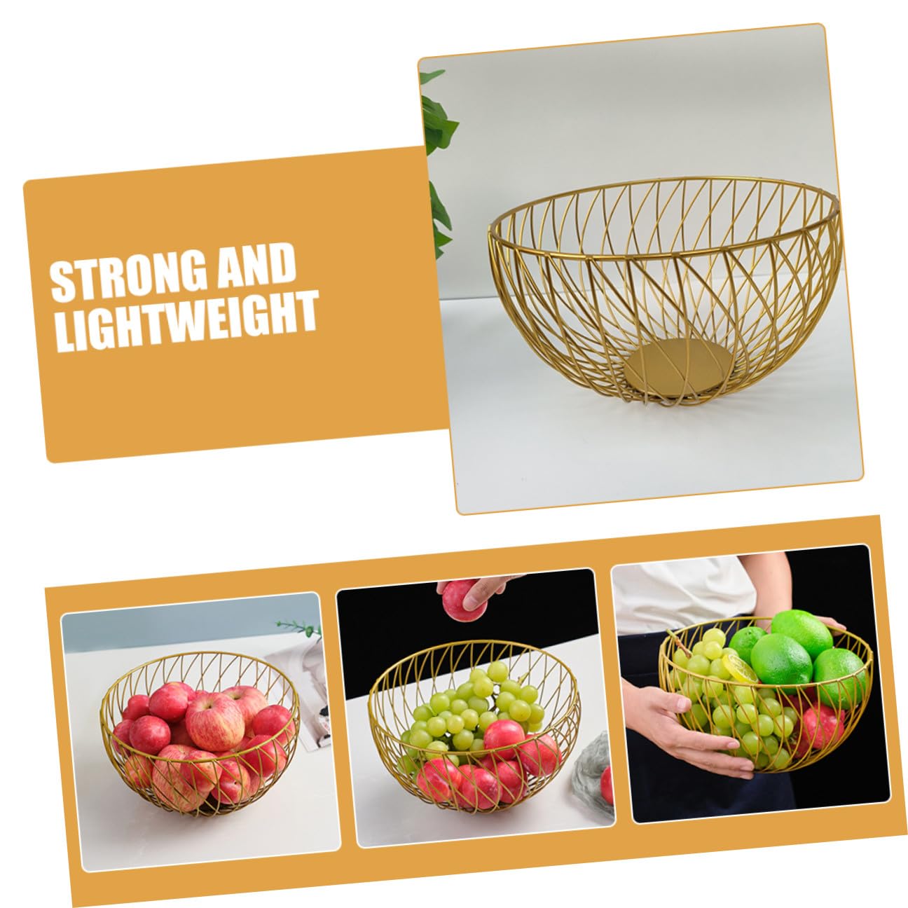BESPORTBLE Cesto di frutta rotondo in filo metallico dorato, ciotola per frutta in rete, porta pane per verdure, snack, per cucina, tavolo da pranzo, uso domestico