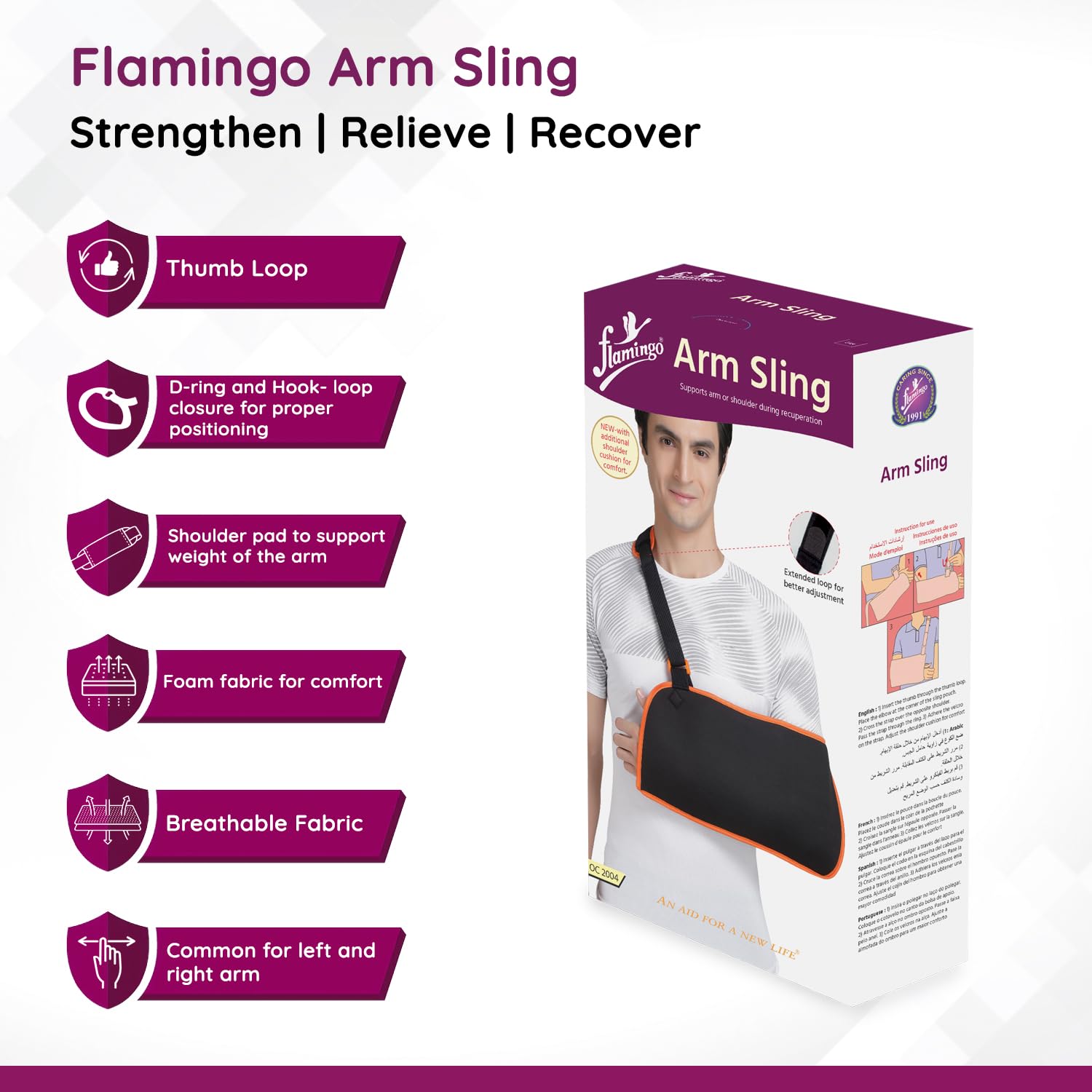 Flamingo Arm Sling | Adjustable & Comfortable Support for Arm, Elbow, and Wrist Injuries | Ideal for Fractures, Dislocations, and Post-Surgery Recovery | Size - XL | Pack of 1 | Beige | 1