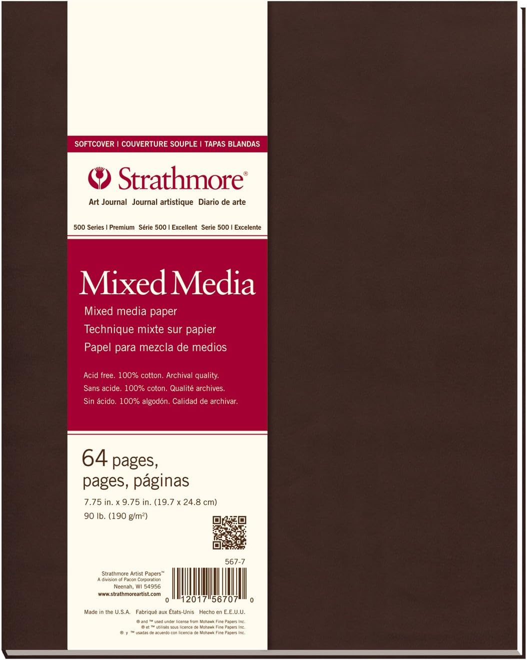 Strathmore 567-7-1 Softcover Mixed Media Art Journal, 7.75" x 9.75", White, 64 Pages