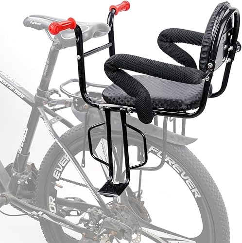 Miniatura 7 de Asiento trasero de bicicleta para niños con respaldo grueso, asiento trasero de bicicleta para niños de 2 a 8 años, talla única (negro, a)