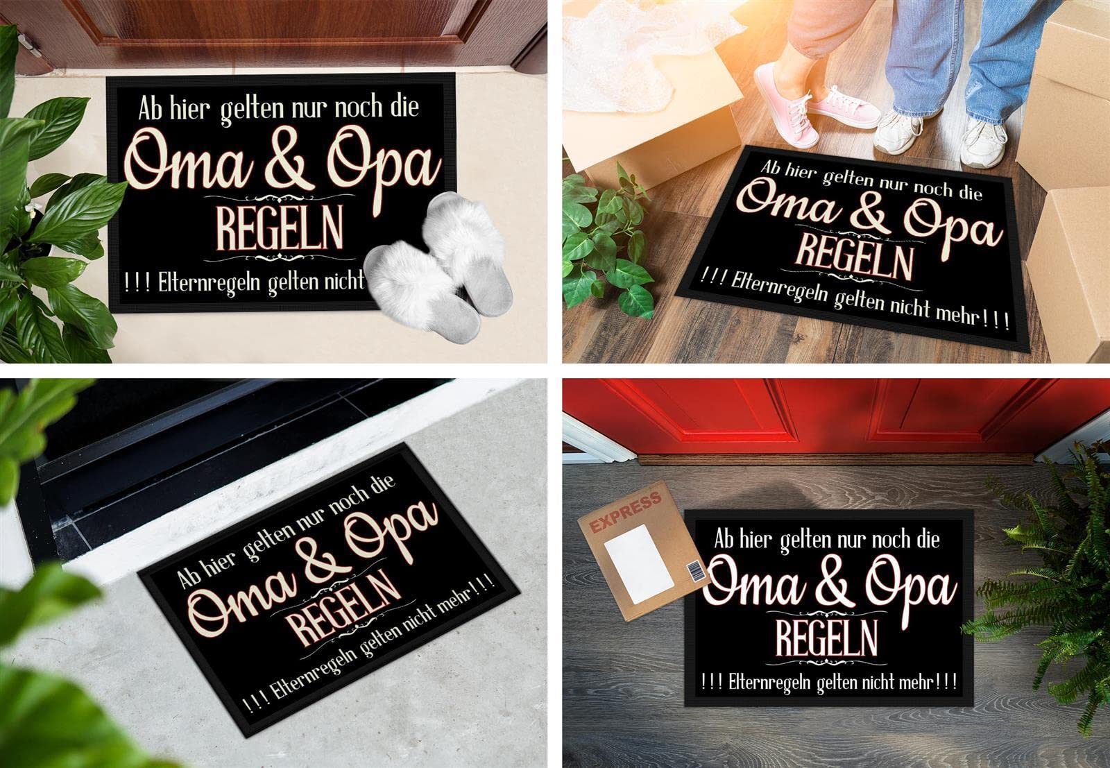 Print Royal Fußmatte mit Spruch - Oma & Opa Regeln - Fußabtreter als Geschenkidee für die Großeltern - rutschfest, 120 x 80 cm