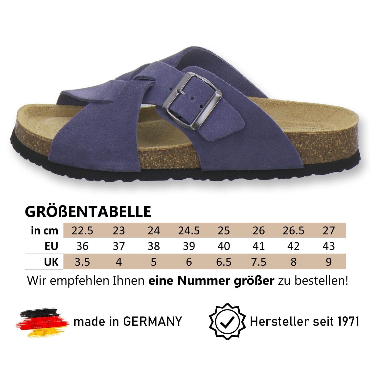 AFS-Schuhe 2141 Sandalias de mujer de piel auténtica, sandalias de verano con hebilla grande, hechas a mano en Alemania