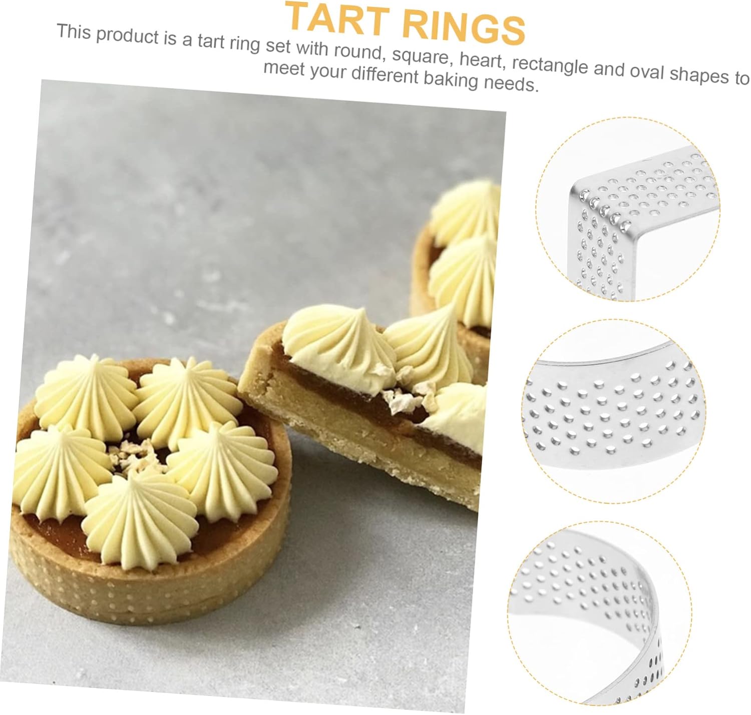 Amosfun 5-Piece Stainless Steel Perforated Tart Ring Set Heat Baking Tools for Pie Cake and Mousse for Pastry Lovers and Home Bakers