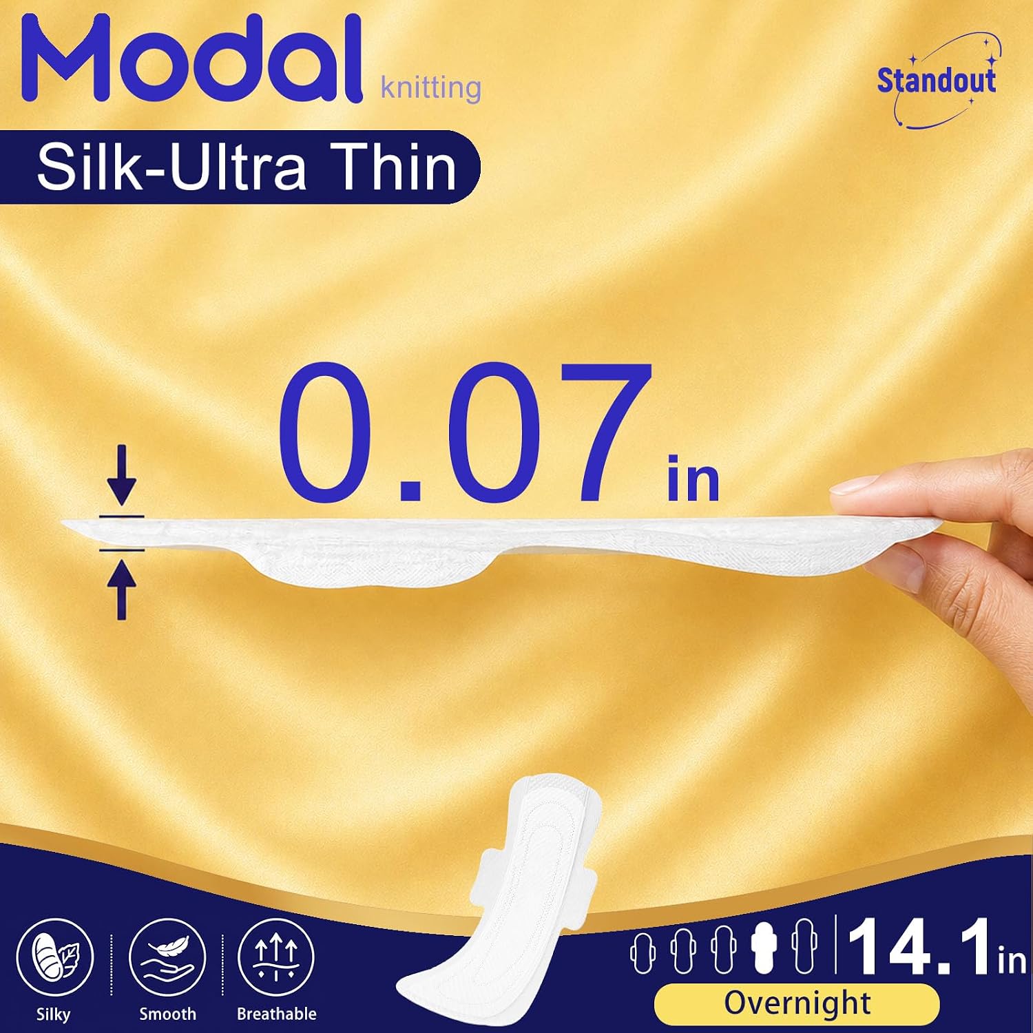 MODAL Silk-Ultra Thin Sanitary Pads, Real Mulberry Silk, Overnight, 5 Count image 2
