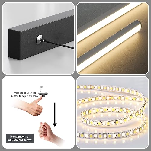 Miniatura 8 de Lámpara colgante LED moderna para comedor, regulable de 3000 K  6500 K, control remoto, lámpara de araña en forma de onda negra, 50 W, luces