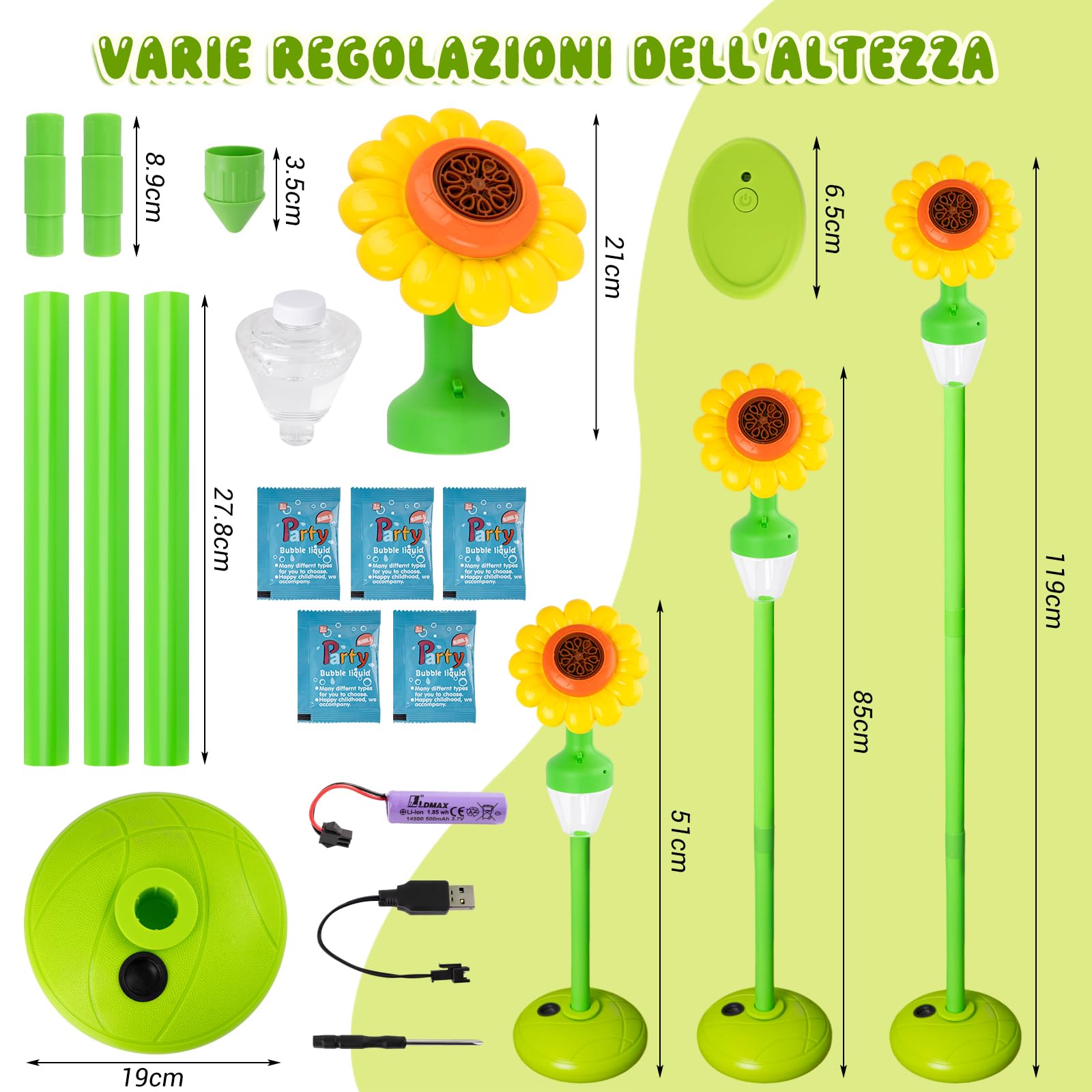 Macchina per Bolle Automatica, Macchina per Bolle di Sapone Ricaricabile con Luci e Musica per Bambini, All'Aperto, Giardino, Compleanno, Matrimonio, Festa, con Telecomando (Giallo)