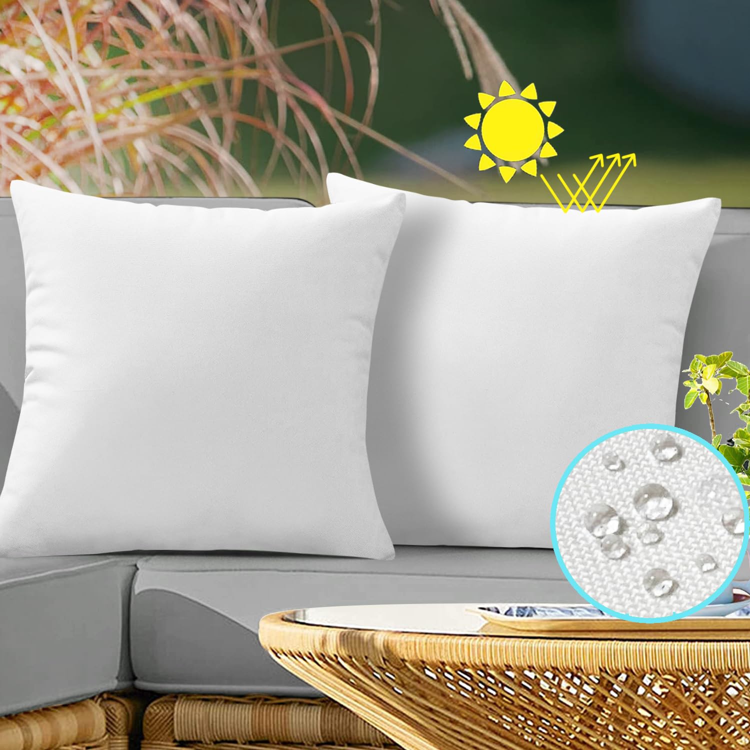 VAKADO Outdoor Waterproof Throw Pillow Covers 20X20 Set of 2 Decorative White Patio Furniture Cushion Cases Outside Decor for Couch Garden Bench Porch