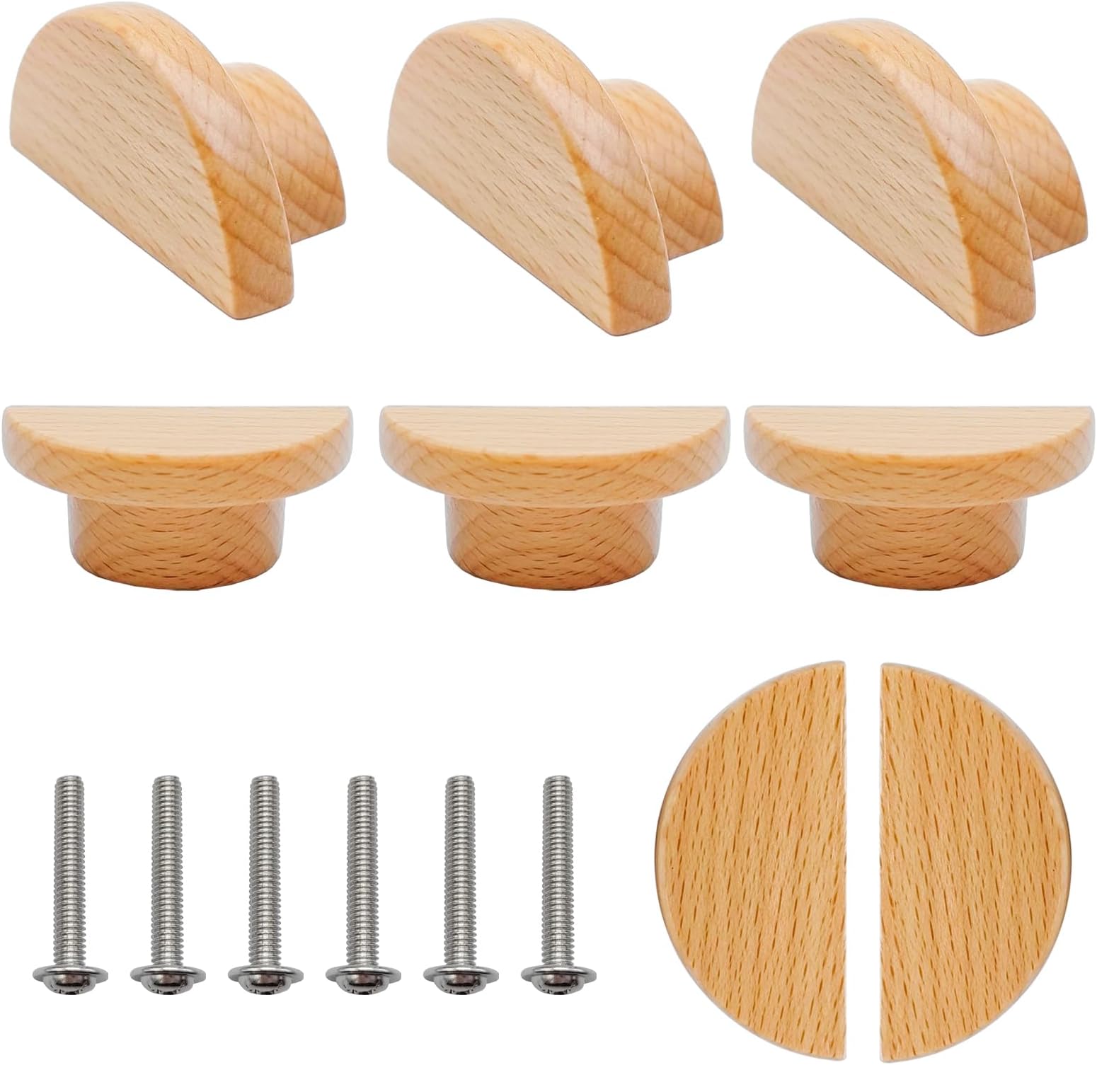 Bmgop 6PCS Wood Dresser Knobs Semicircle Wooden Drawer Knobs, 2 Inch