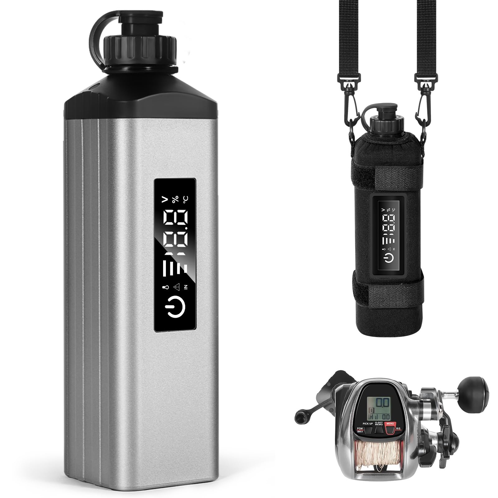 xiutantxmd Portable Fishing Reel Battery,10000mAh 14.8V Professional Electric Fishing Reel Lithium Battery with Charger,Smart Digital Display,Saltwater-Resistant