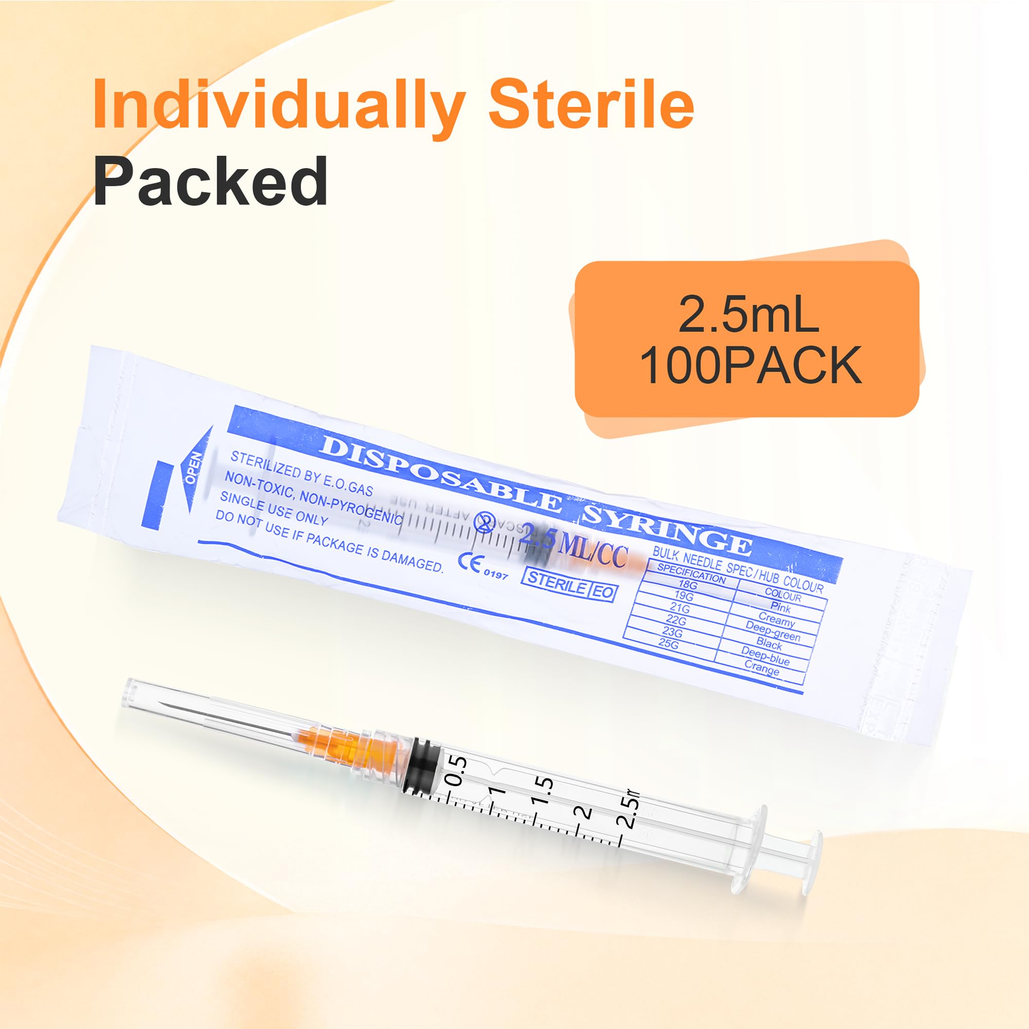 2.5ml Disposable Syringe with 25G-1Inch(25mm) Luer Lock Syringes, 100Pack — Amazon image 3