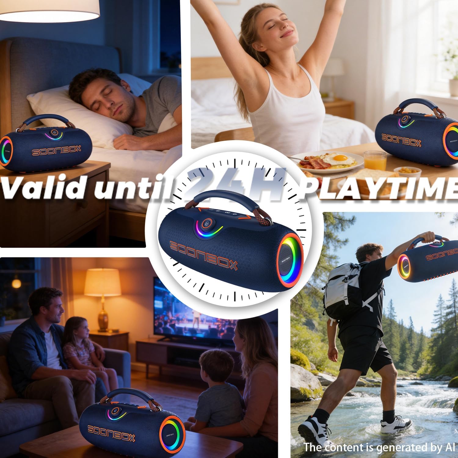 Portable Bluetooth Speakers, 80W Wireless Outdoor Speakers, Blue image 4