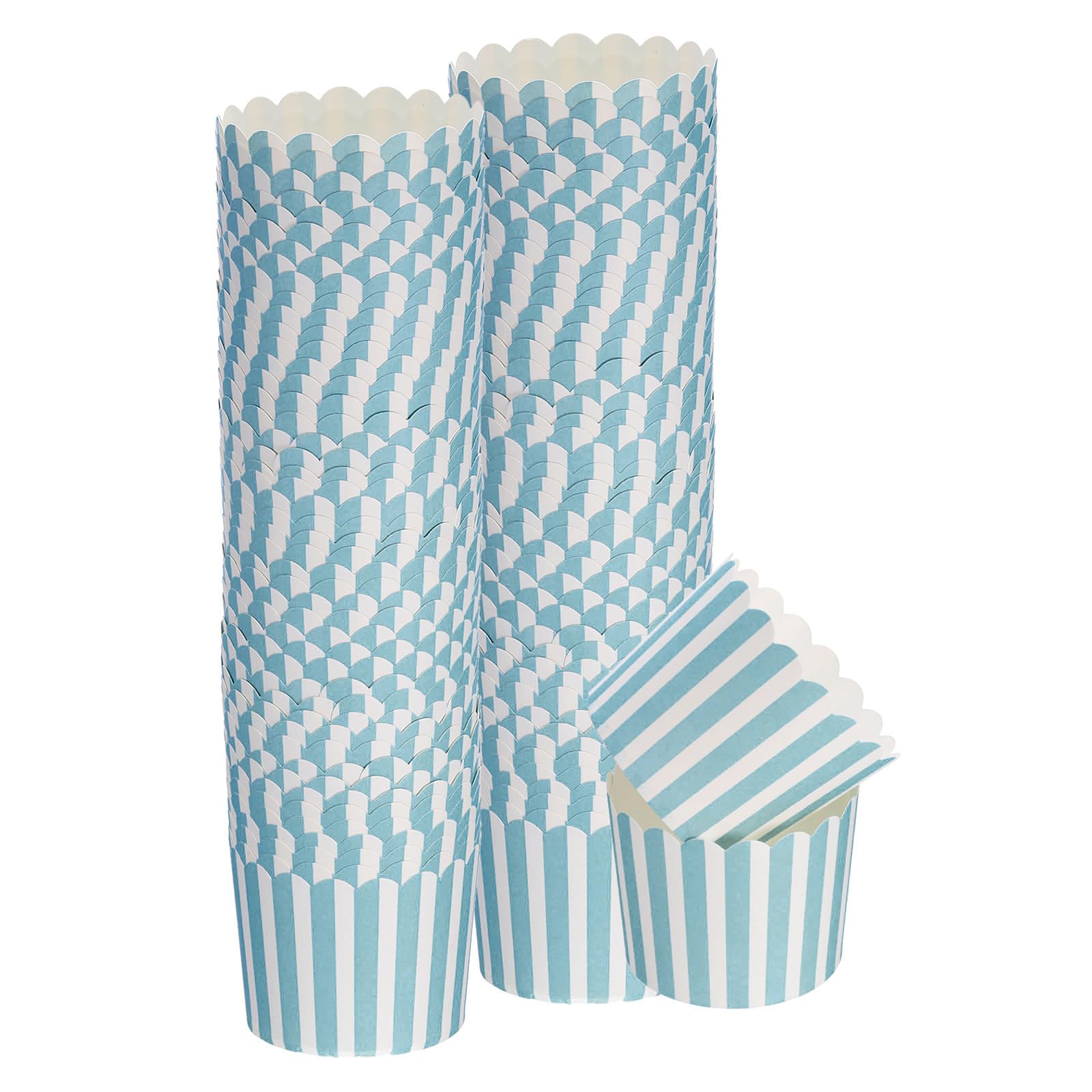 sourcing map 100Pcs Paper Baking Cups 6oz Greaseproof Disposable Bulk Cupcake Muffins Liners Cases Wrappers for Wedding Birthday Graduation, Pinstripe Blue