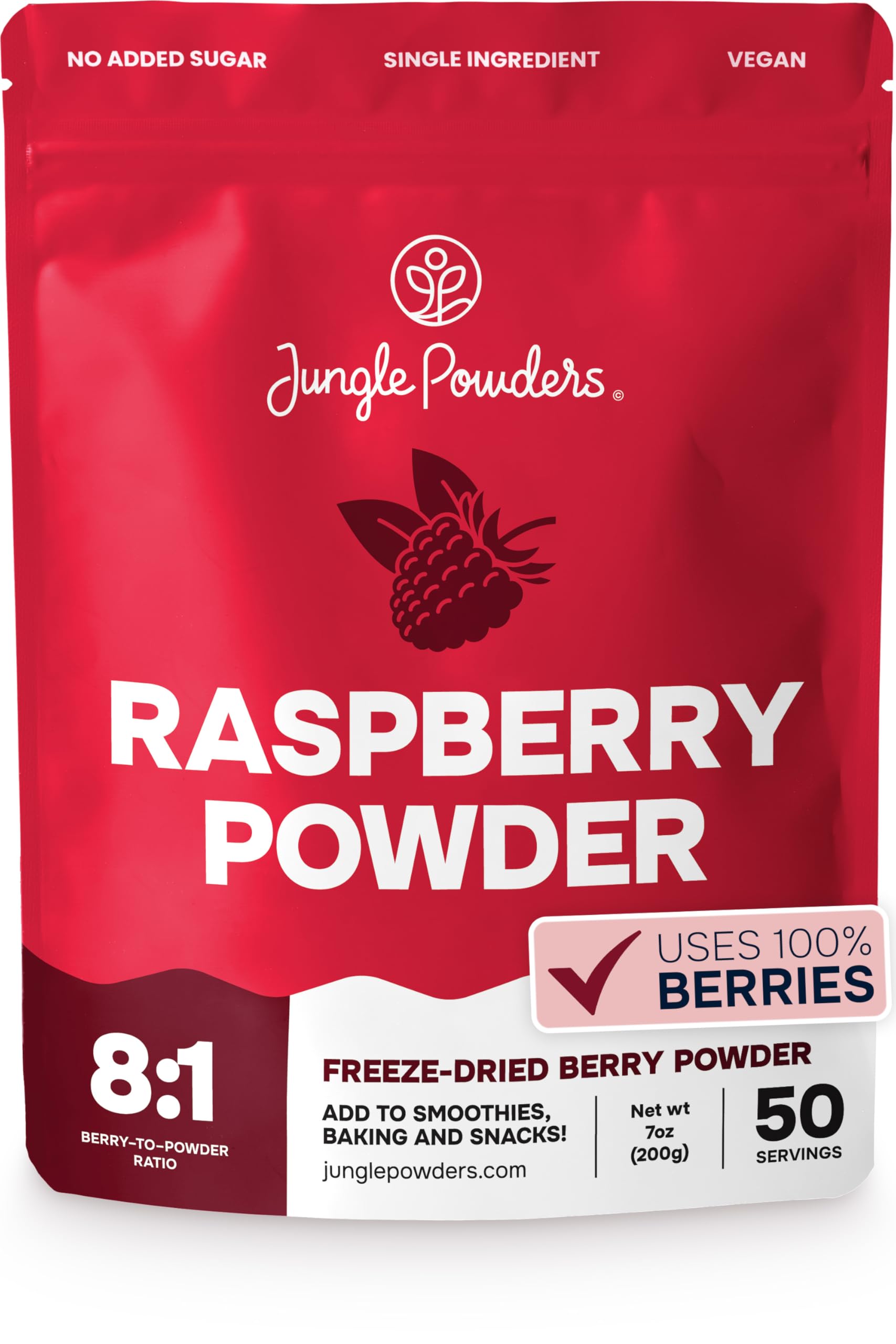 Jungle Powders Freeze Dried Raspberry Powder 7 Ounce Bag, Powdered Unsweetened Freeze Dried Raspberries, Additive, Filler, and GMO-Free Red Superfood